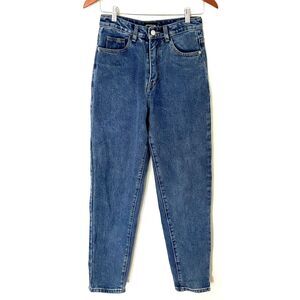 Pretty Little Things Mom Style Denim Tapered Legs High Waist Blue Jeans Sz 4